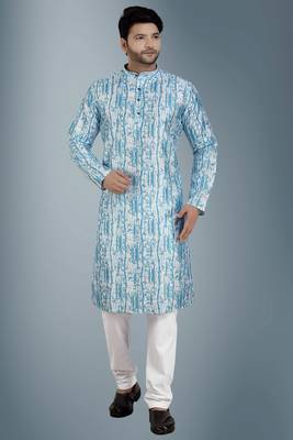 Blue embroidered viscose kurta-pajama 1