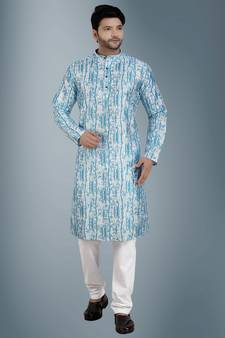Blue embroidered viscose kurta-pajama