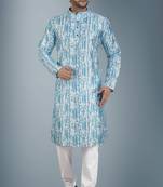 Blue embroidered viscose kurta-pajama