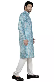 Blue embroidered viscose kurta-pajama