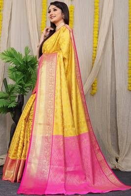 Yellow Woven Design Pure Silk Banarasi Saree With Blouse 2