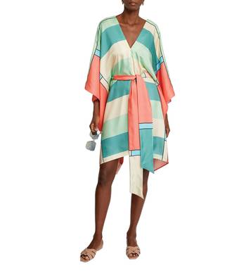JSDC V-Neck Style Modern Silk Printed Belt Style Short Beach Wear Kaftan (Free Size) 1