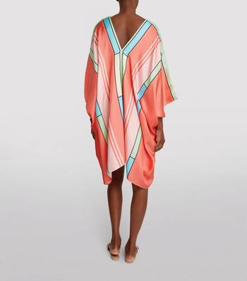 JSDC V-Neck Style Modern Silk Printed Belt Style Short Beach Wear Kaftan (Free Size) 2
