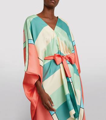 JSDC V-Neck Style Modern Silk Printed Belt Style Short Beach Wear Kaftan (Free Size) 3