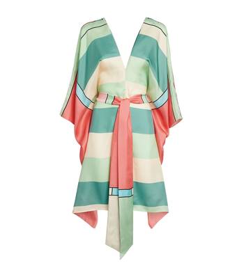 JSDC V-Neck Style Modern Silk Printed Belt Style Short Beach Wear Kaftan (Free Size) 4