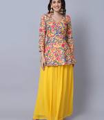 Yellow Floral Peplum Kurti with Gathered Palazzo
