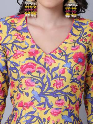 Yellow Floral Peplum Kurti with Gathered Palazzo 4