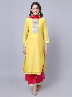 Happy Yellow Mirror Kurti with Straight Pants and Dupatta 1