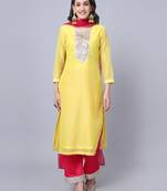 Happy Yellow Mirror Kurti with Straight Pants and Dupatta