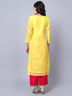 Happy Yellow Mirror Kurti with Straight Pants and Dupatta 2