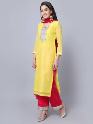 Happy Yellow Mirror Kurti with Straight Pants and Dupatta 3