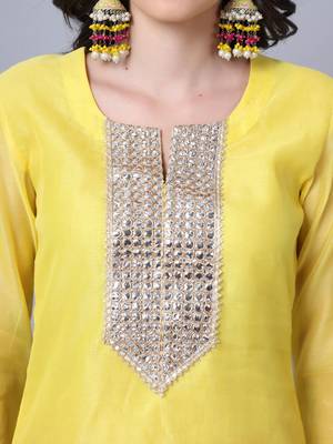 Happy Yellow Mirror Kurti with Straight Pants and Dupatta 4