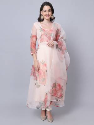 Sheer Floral Anarkali with Straight Pants and Dupatta 1