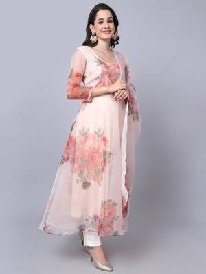 Sheer Floral Anarkali with Straight Pants and Dupatta 3