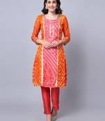 Festive Orange Coral Bandhani Kurti with Straight Pants