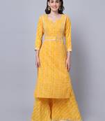 Yellow Bandhani Gota Kurti with Flared Palazzo