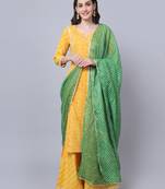 Yellow Bandhani Gota Kurti with Flared Palazzo and Green Dupatta