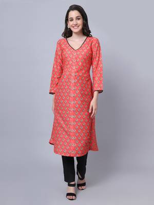 Candy Orange A-Line Kurti with Straight Pants 1