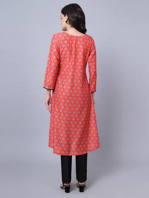 Candy Orange A-Line Kurti with Straight Pants 2