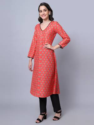 Candy Orange A-Line Kurti with Straight Pants 3