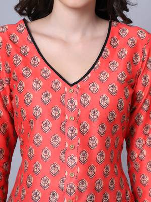 Candy Orange A-Line Kurti with Straight Pants 4