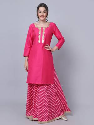Candy Pink Short Kurti with Flared Palazzo 1