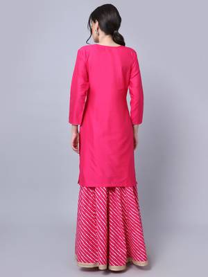 Candy Pink Short Kurti with Flared Palazzo 2