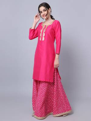 Candy Pink Short Kurti with Flared Palazzo 3
