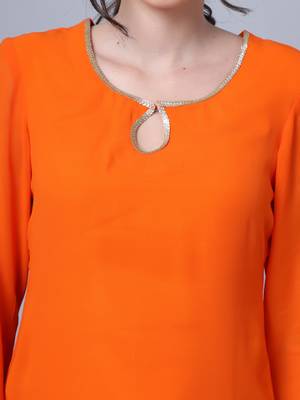 Warm Orange Short Kurti with Blue Gathered Sharara and Dupatta 4