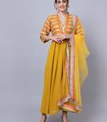 Mustard Embroidered Yoke Anarkali with Churidar and Dupatta
