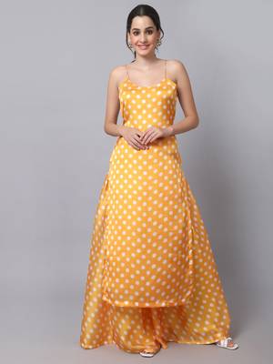 Yellow Polka Strapped Kurti with Gathered Palazzo 1
