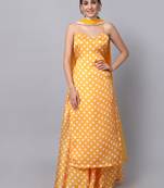 Yellow Polka Strapped Kurti with Gathered Palazzo and Dupatta