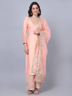 Peach Shine Gota Kurti with Gota Palazzo and Dupatta 1