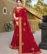 Maroon Chiffon Saree With Foil Print And Zari Border