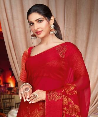Dark Red Brasso Saree With Diamond Work And Tassel 2