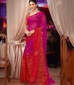 Violet And Red Brasso Saree With Diamond Work And Tassel