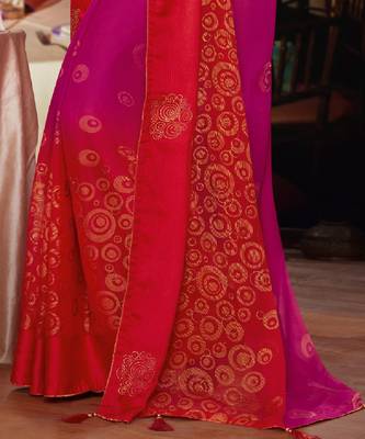 Violet And Red Brasso Saree With Diamond Work And Tassel 3