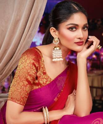 Violet And Red Brasso Saree With Diamond Work And Tassel 4