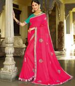 Dark Pink Chiffon Saree With Embroidery And Diamond Work