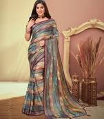 Multi Printed Brasso Saree With Tassel