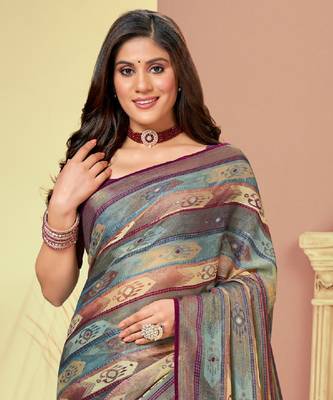 Multi Printed Brasso Saree With Tassel 2