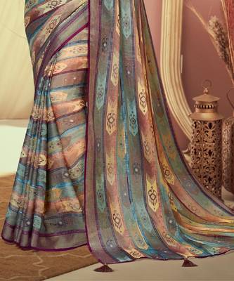 Multi Printed Brasso Saree With Tassel 3