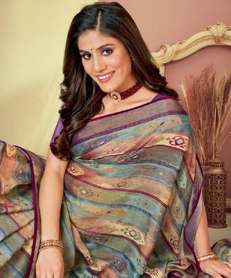 Multi Printed Brasso Saree With Tassel 4