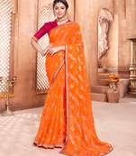 Dark Orange Brasso Saree With Foil Print And Zari Border