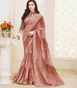Dirty Pink Patterned Georgette Printed Saree With Fancy Border