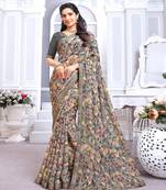 Multi Printed Chiffon Saree With Fancy Border
