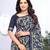 Dark Grey Printed Chiffon Saree With Fancy Border