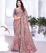 Light Mauve Printed Chiffon Saree With Fancy Border