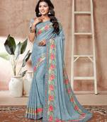 Light Grey Digital Print Criva Crepe Saree