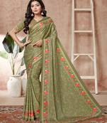 Light Mehendi Digital Print Criva Crepe Saree